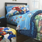 Sonic the Hedgehog Kids 4 Piece Blue Reversible Comforter, Bed in a Bag, Twin