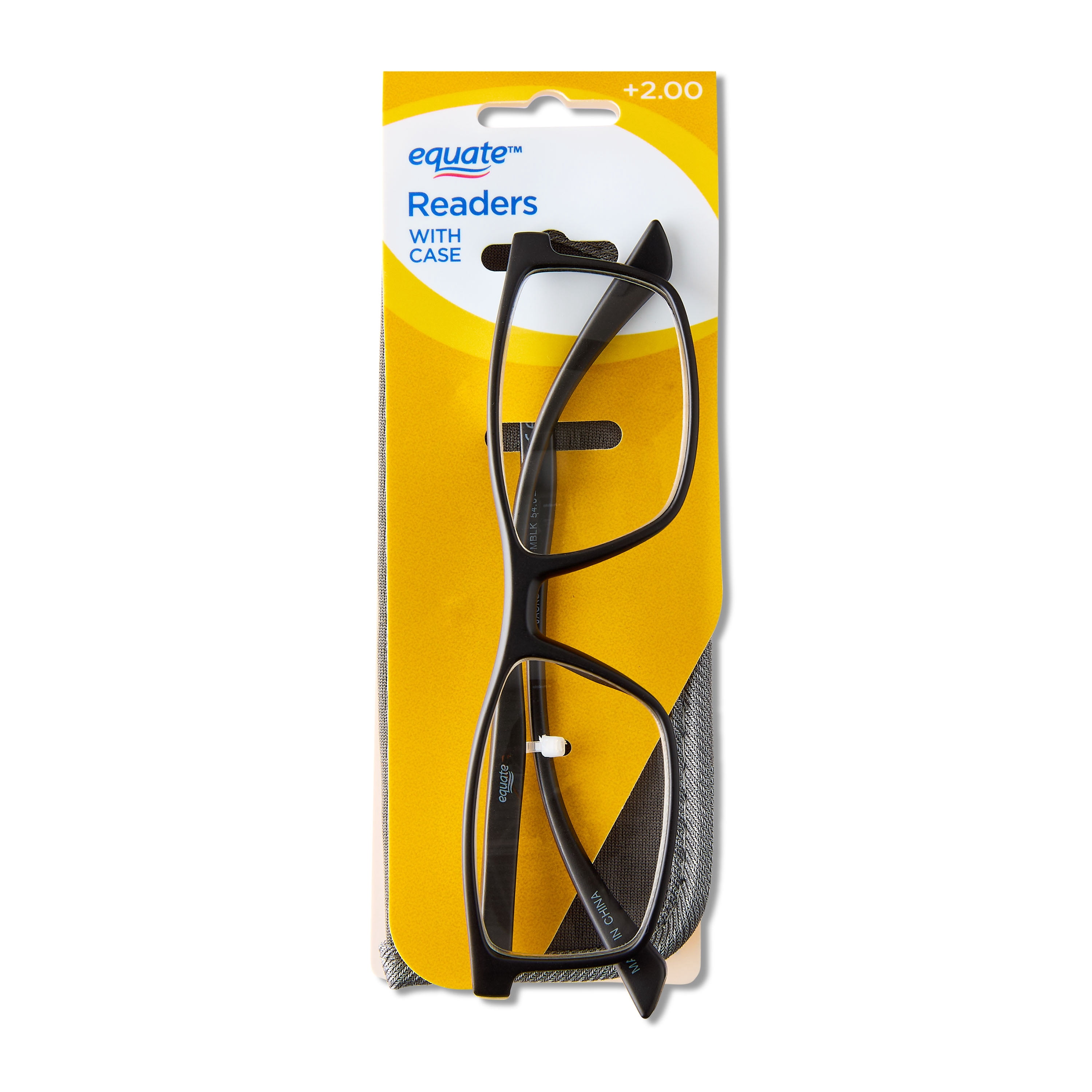 (2 pack) Equate Men's Jackson Rectangular Reading Glasses with Case, Matte Black, +2.00