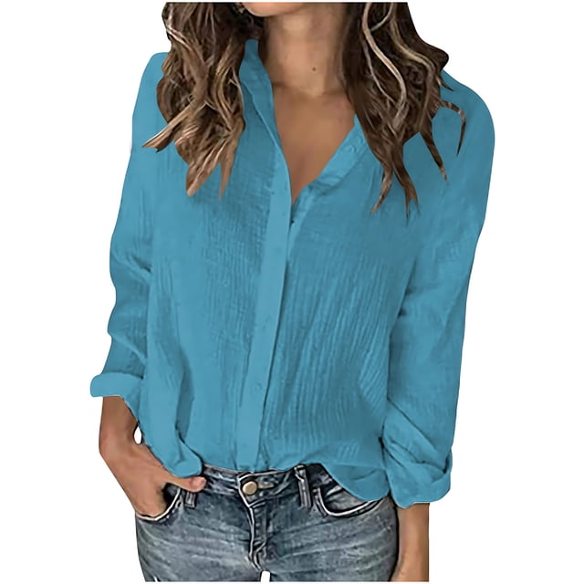 Admvng Chemises en Lin pour Femmes Col en V Froncé Été Décontracté Manches 3/4 P-2TG