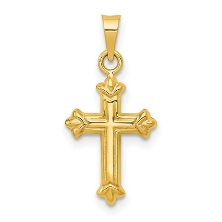 Large Fleur De Lis Charm 14k Yellow Gold Fleur De Lis Cross Religious Pendant Charm Necklace Latin Gifts For Women For Her ()