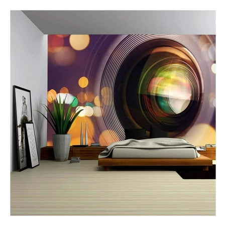 wall26 Photographic Camera Lens Front Glass with Bokeh Light, Macro Shot - Removable Wall Mural | Self-Adhesive Large Wallpaper - 66x96