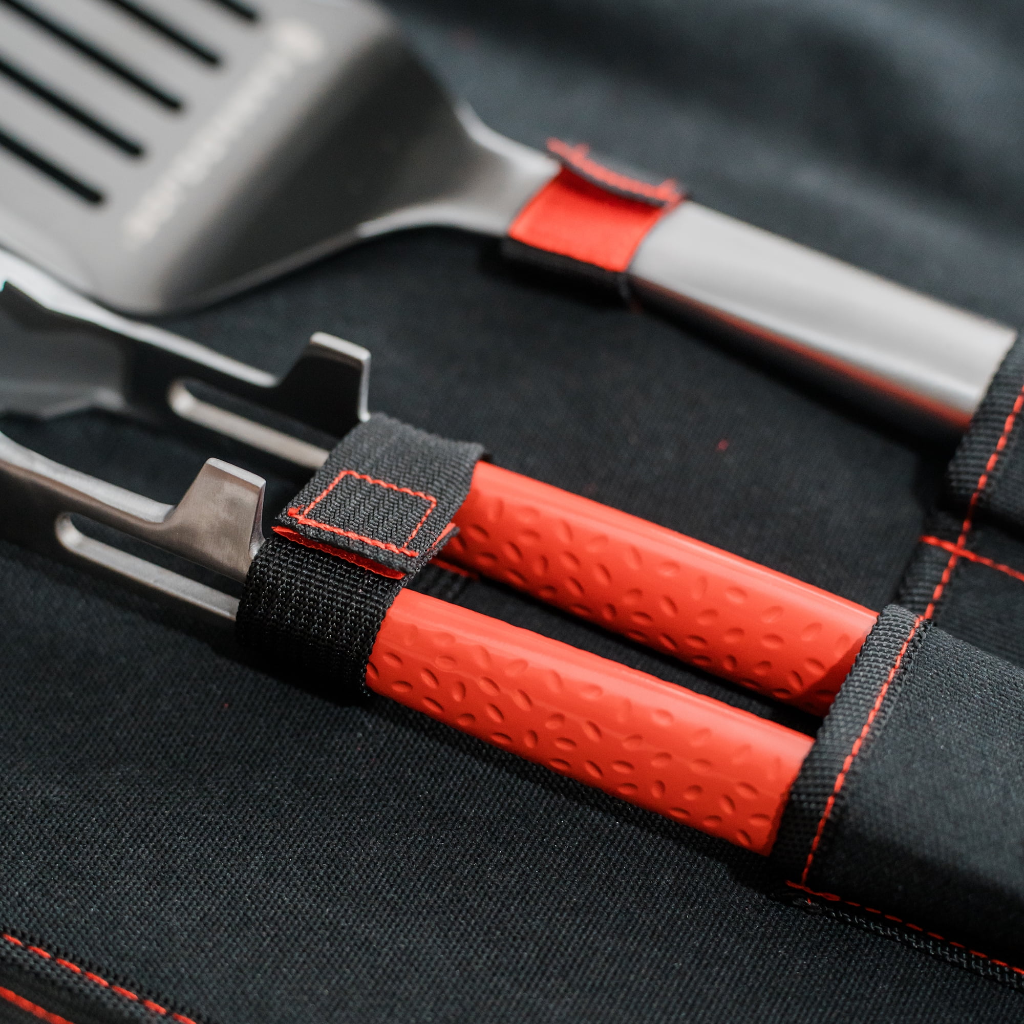 Kamado Joe Krafted™ Steel 3-Piece Grilling Tools with Case | Kamado Grill Accessories: Cleaning Brush, Tongs, Spatula