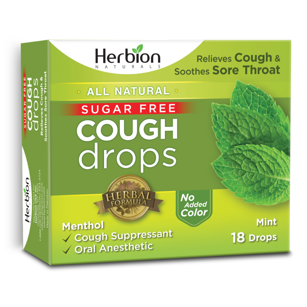 Herbion Naturals Sugar Free Cough Drops, Mint, 18 Ct