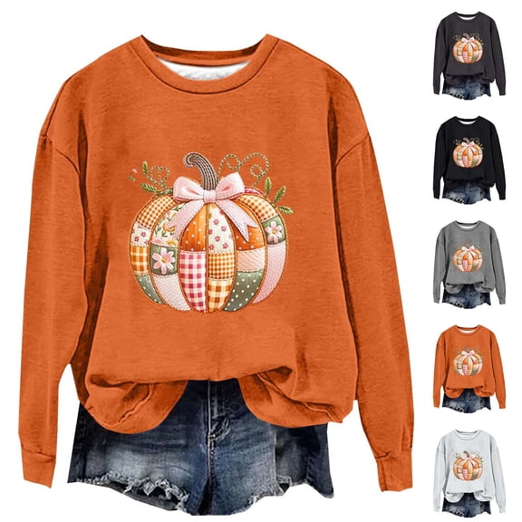 YVNAURA Women's Oversized Halloween Letter Print Sweatshirt Round Neck Long Sleeve Pullover Funny Spooky Season Graphic Top Vintage Casual Fall Sweatshirt 1 Pack, Orange,L