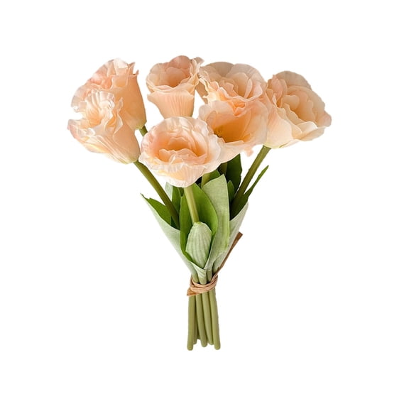 Beige Silk Artificial Eustoma Flowers 7 Stems Realistic Faux Bouquet For Wedding Photography Home Living Room Vase Decor Plastic