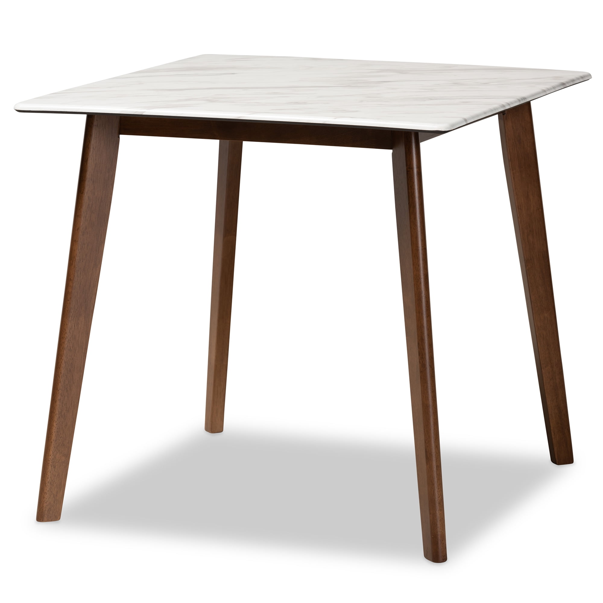 Baxton Studio Richmond Mid-Century Modern Light Beige Fabric Upholstered and Walnut Brown Finished Wood 5-Piece Dining Set with Faux Marble Dining Table