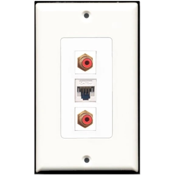 RiteAV - 2 Port RCA Red 1 Cat5e Ethernet White Wall Plate Decorative