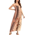 thumbnail image 4 of Women's Boho Summer Maxi Dress Spaghetti Strap Sleeveless Leaf Print Loose Fit Flowy Long Dress Casual Beach Vacation Party Wedding Guest Sun Dress, 4 of 9