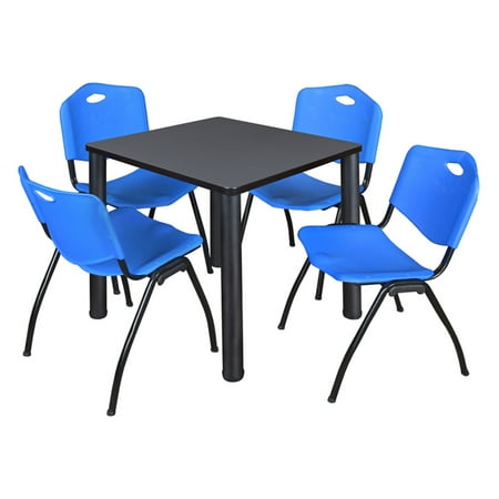 UPC: 0843532079560 | Regency 30 in. Kee Square Breakroom Table Grey & Chrome & 4 in. M Stack Chairs – Blue