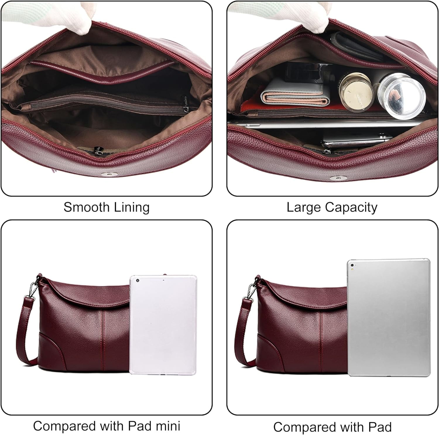 Shoulder Bags for Women Casual Medium Leather Flap Zip Crossbody Bag Purses and Handbags Satchel Messenger Tote Bag
