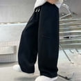 thumbnail image 7 of OOOUM Boys Fleece Lined Sweatpants Elastic Waist Baggy Wide Leg Pants With Pocket Soft Comfy Casual Joggers Black 8-9 Years, 7 of 7
