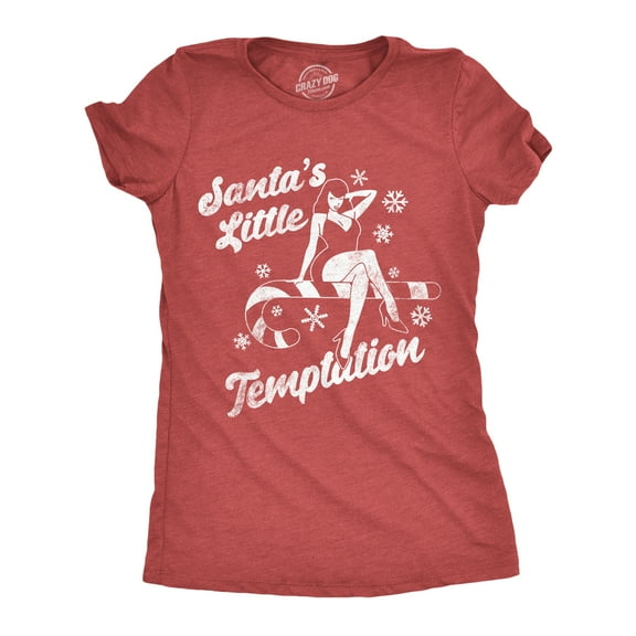 Womens Funny T Shirts Santas Little Temptation Sarcastic Christmas Graphic Tee for Ladies Womens Graphic Tees