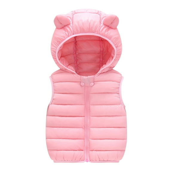 Zwiiyzr Toddler Infant Baby Girls Boys Warm Hooded Vest Sleeveless Cotton Jacket Pockets Cute Solid Windproof Zipper Vest Gilet Coat Thicken Waistcoat Kids Outerwear Baby Winter Clothes Pink