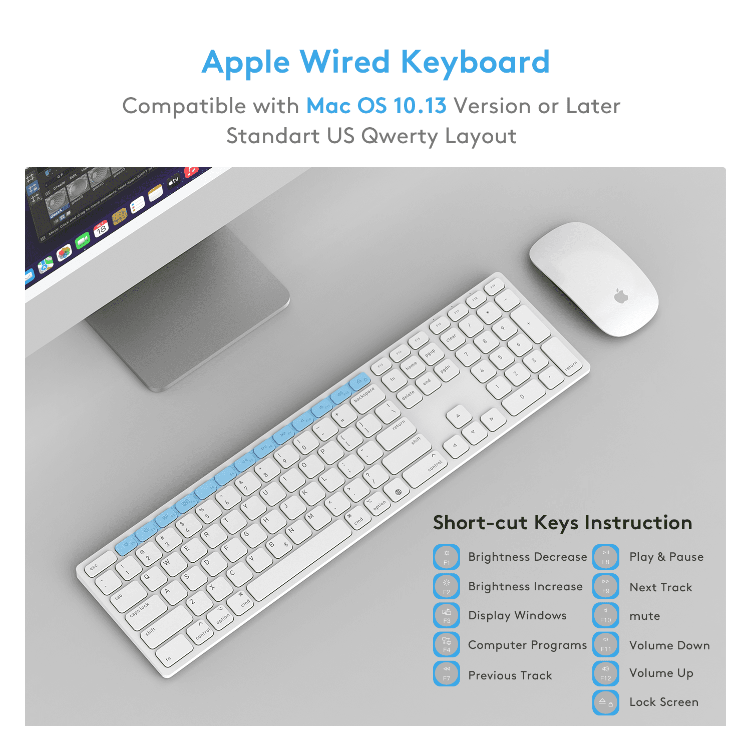 Wireless Bluetooth Keyboard for Mac OS Devices – QWERTY Layout, Scissor Keys Precise Typing, Rechargeable Battery, 80 Days Extra-Long Working Time, Compatible with iMac/MacBook Pro/Mac Mini or iPad
