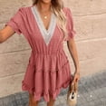 thumbnail image 4 of Blmnix A Line Dresses Women Dresses Lace Dress Fit & Flare Under Dresses Red Mini V-Neck Short Sleeve Adjustable Cuff Plus Size Summer Dresses,XXL, 4 of 7