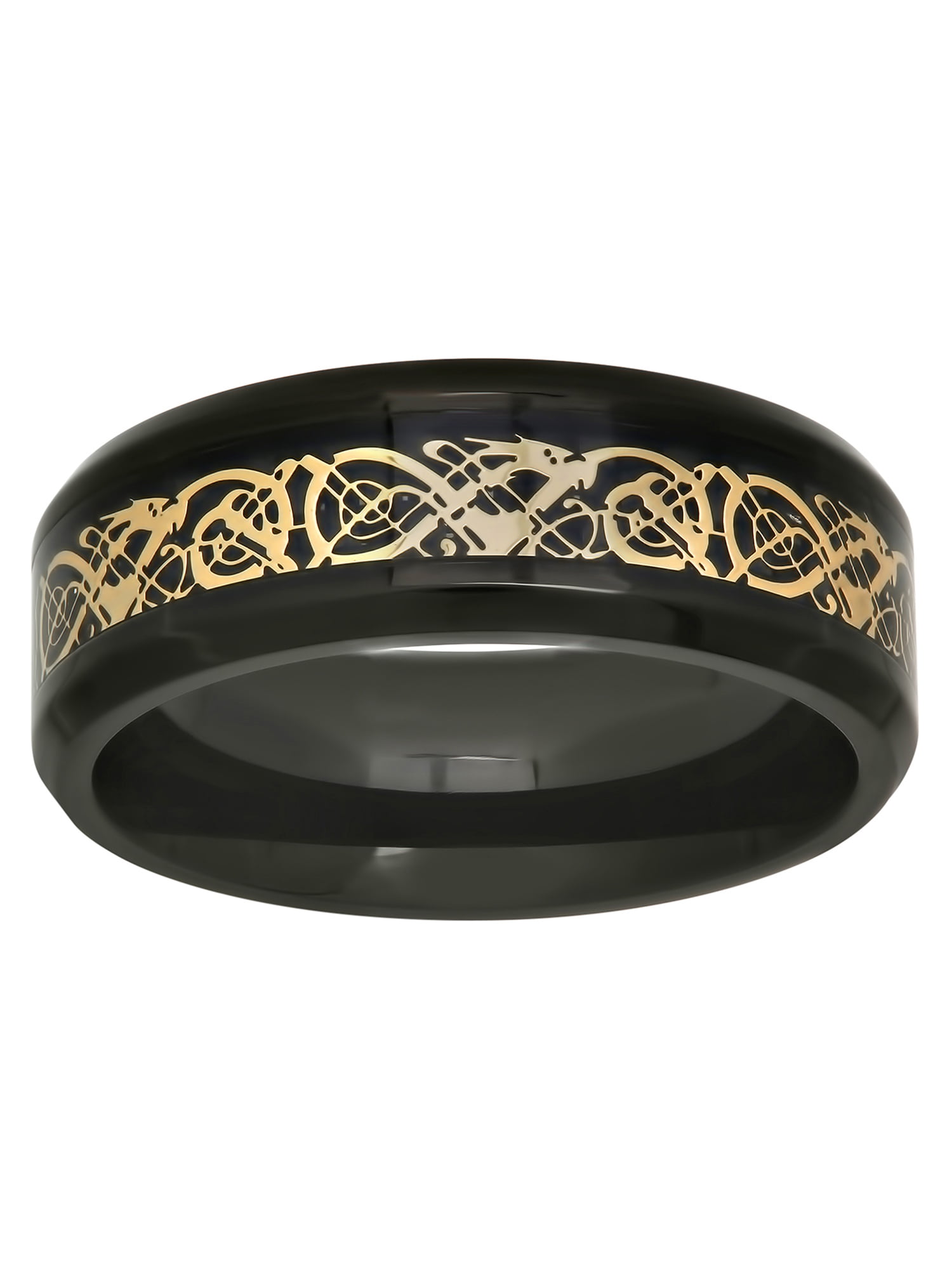 Men's Black and Yellow IP Stainless Steel Filigree 8MM Wedding Ring Band