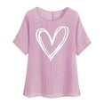 thumbnail image 1 of Plebaso Hauts en Coton et Lin à Manches Courtes pour Femmes, Chemises Décontractées à Col Rond en Forme de Cœur, Blouses Légères Imprimées, 1 of 6