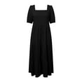 thumbnail image 4 of vigerkar Women's Summer Dresses 2025 Puff Sleeve Square Neck High Waist Smocked A-Line Flowy Loose Fit Midi Dress Black, S, 4 of 5