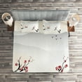 thumbnail image 2 of Ambesonne Nature Quilted Coverlet 3 Pcs, Sakura Flower and Gulls, Queen Size, Beige Red Black, 2 of 2