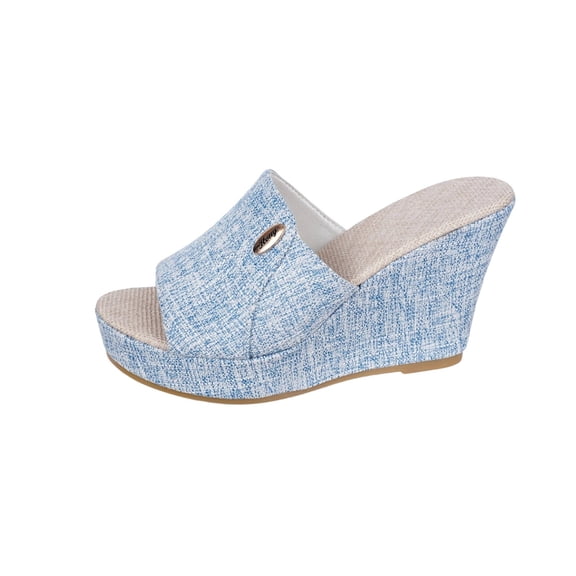 Wensltd Wedge Sandals for Women Fashion Plus Size Open Toe Sandals Spring Summer Thick Sole Beach Slippers Comfortable Outdoor Light Blue