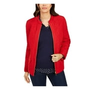 CHARTER CLUB Womens Red Textured Zippered Quilted Jacket Petites PS