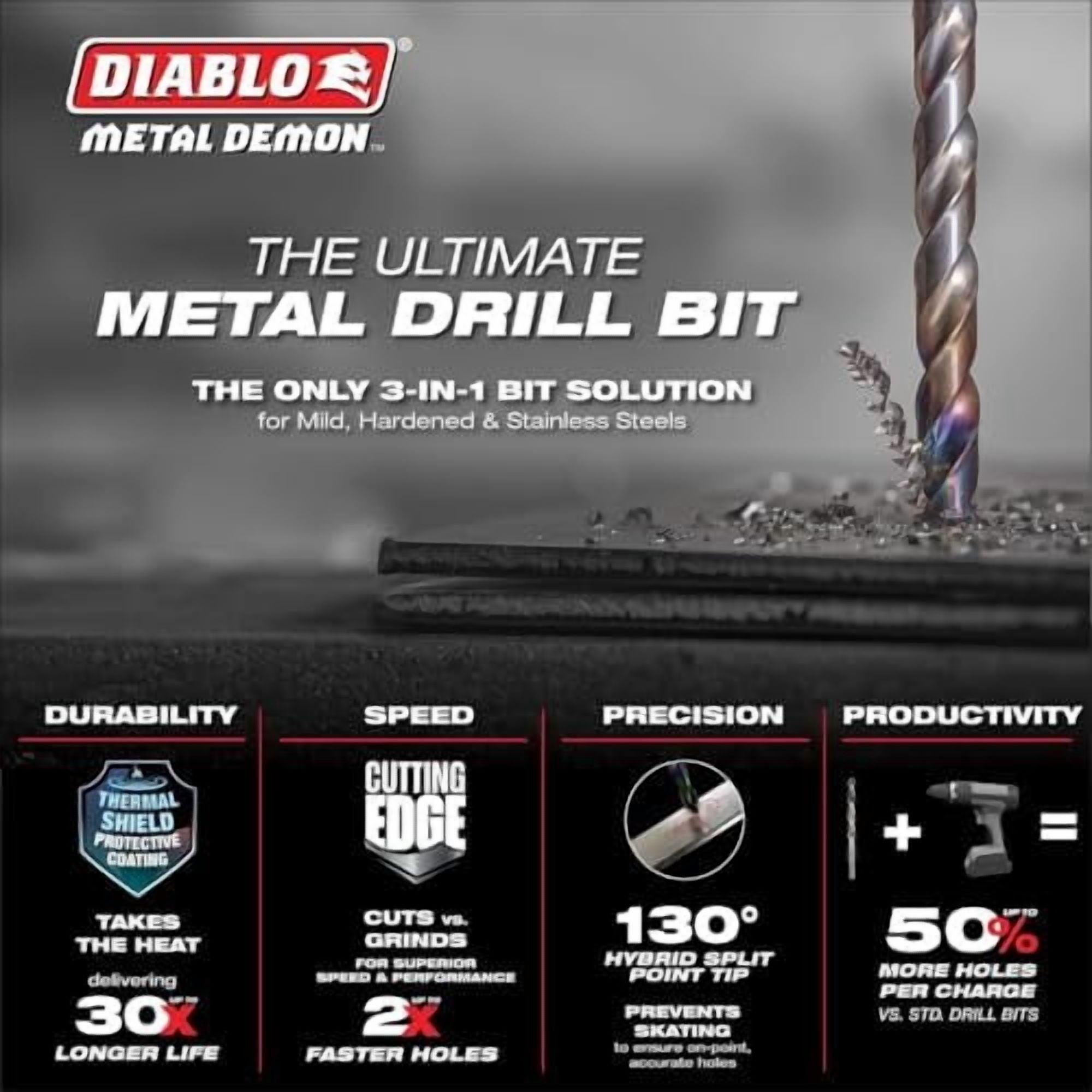 Diablo Metal Demon Drill Bit Set for Mild, Hardened and Stainless
