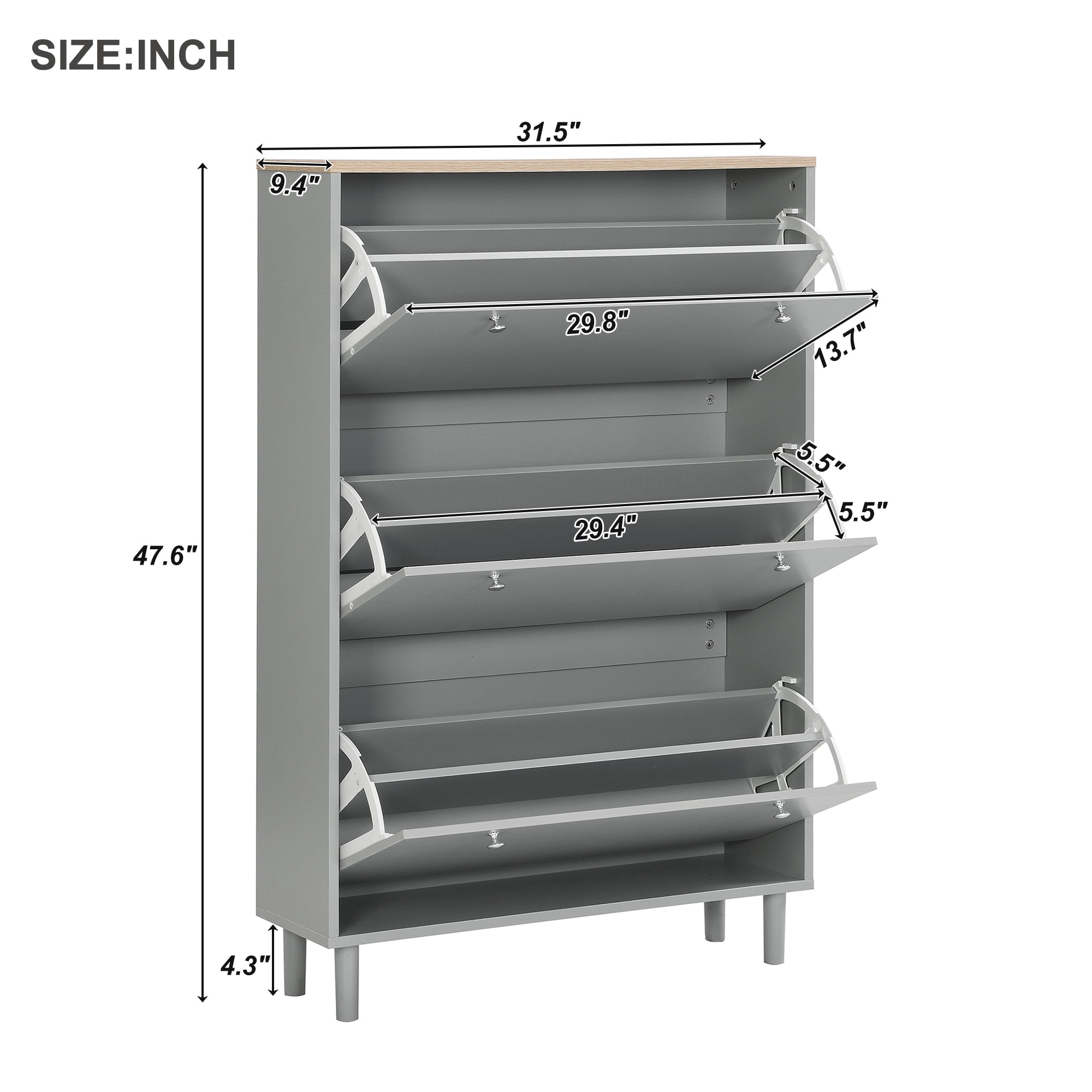 Leumius Shoe Cabinet Narrow Entryway Organizer Particle Board 47.6 x 31.5 x 9.4 inch Gray