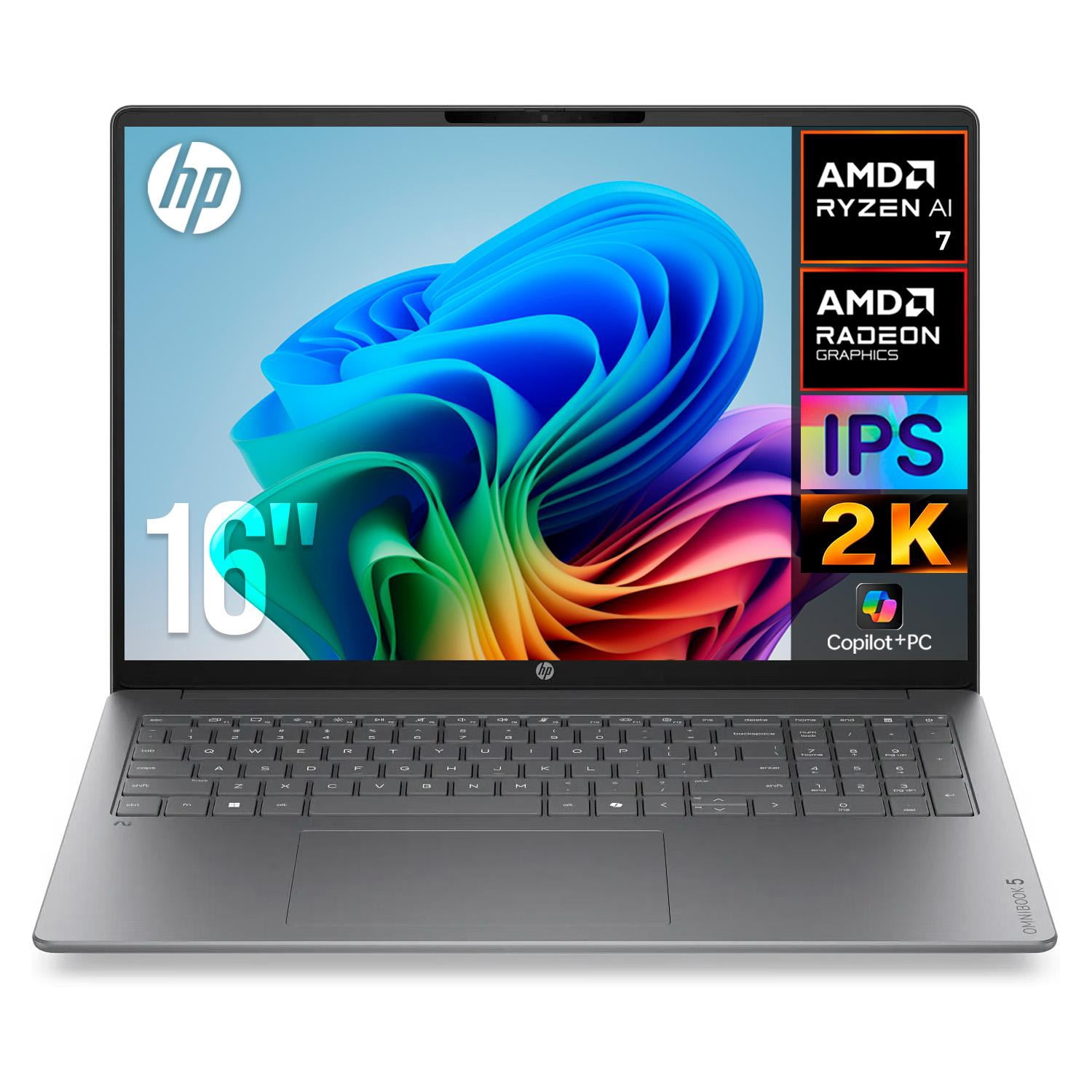 Laptop IA PC HP OmniBook 5 AI 16-cg0070wm AMD Ryzen AI 7 445 16GB 1TB Pantalla 16" Touch IPS 2K Copilot+ PC NPU 50 TOPS Windows 11 Teclado Ingles