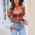 thumbnail image 6 of WULMLEO Womens Mesh Long Sleeve Tops Mock Neck Going Out See Through Shirts Sexy Sheer Blouses Clubwear Watermelon Red L, 6 of 6