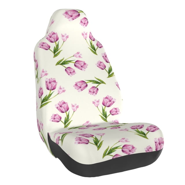 Wukai Tulips Flowers Full Set Car Seat Covers with Soft Padding Universal Auto Front Seats Protector and Cushion Mat