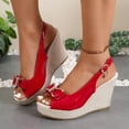 thumbnail image 1 of Fankiway Women's Non Slip Roman Style Wedge Sandals Rhinestone Bow Height Increasing Plus Size Spring Summer Trendy Red 7, 1 of 9