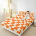 thumbnail image 4 of Feelyou Moder Square Abstract Full Size Sheets for Kids, Chic Orange Plaid Bed Sheets, Pixelated Blocks Miners Sheet Sets, Ultra Soft Bedroom Decor, 4-Piece, 4 of 7