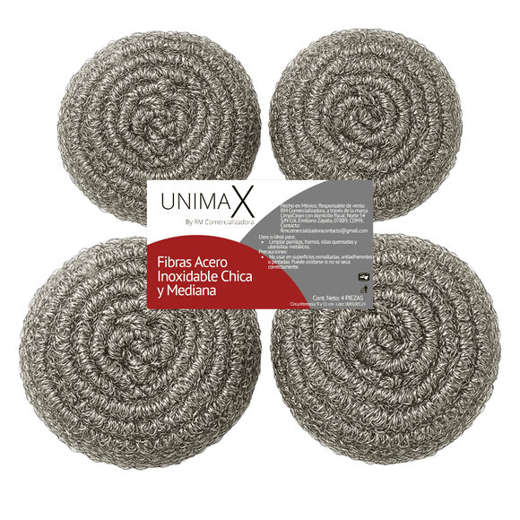 Set 8 Fibra Acero Inoxidable Chica Y Media Esponja De Cocina Unimax
