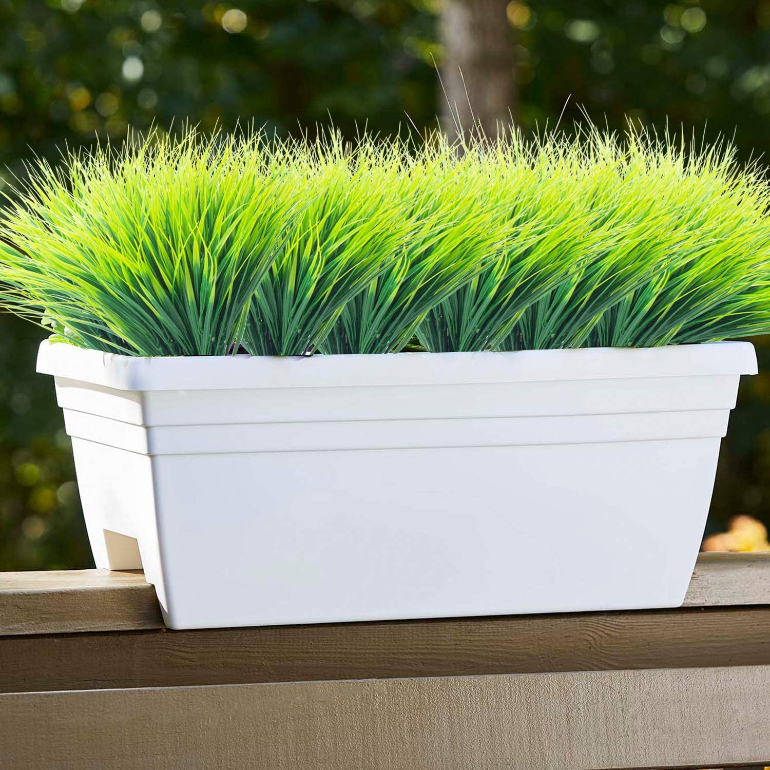 8 Bundles Artificial Outdoor Plants Plastic Wheat Grass Greenery Shrubs UV Resistant Fake Plastic Shrubs for Outside Home Garden Yard Decoration