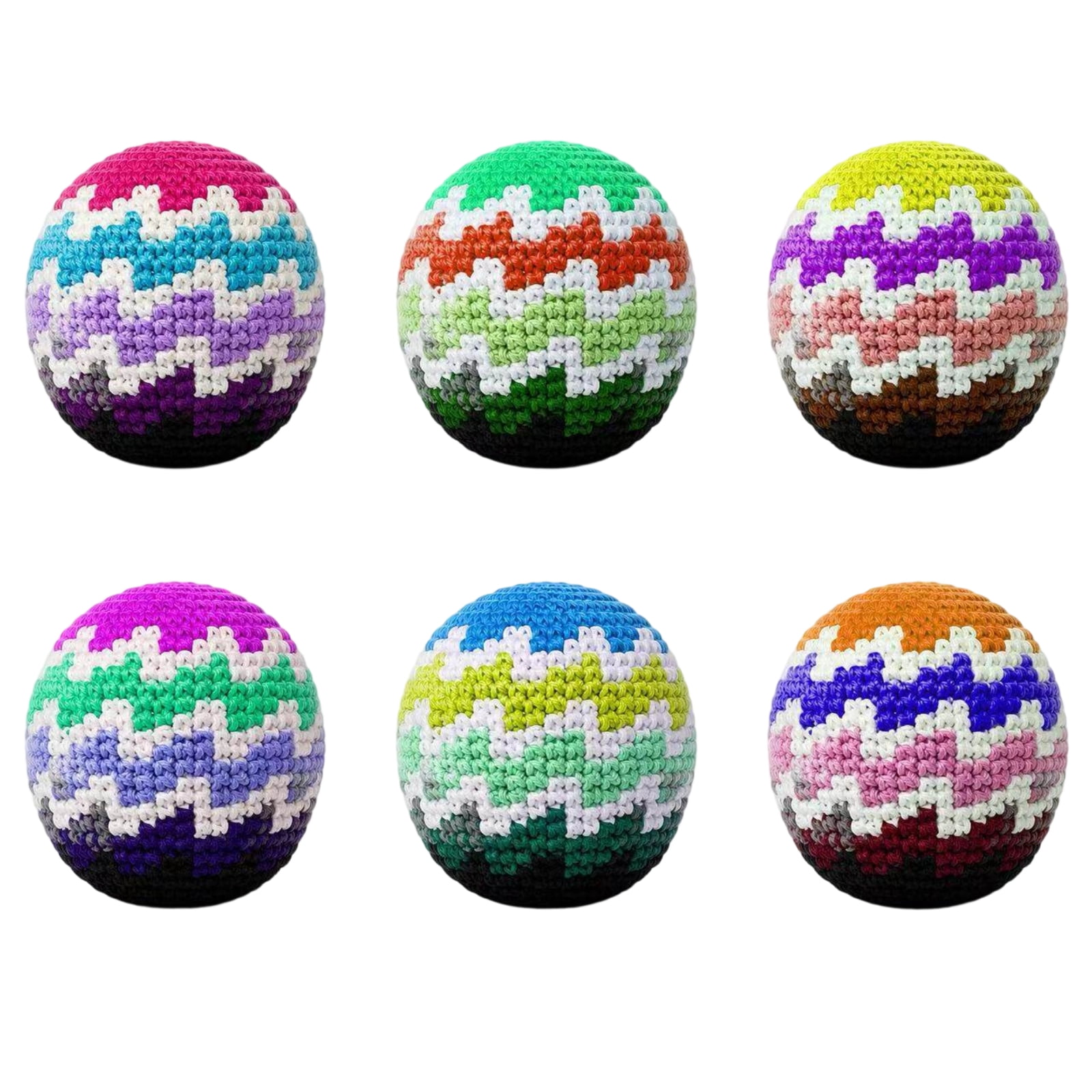 Premium Hand-Knit Crochet Juggling Balls - Professional 2.2" Weighted Striped Bean Bags for Skill Training, Soft Stress Relief Hand Exercise Squeeze Balls, Multi-Color Set of 6