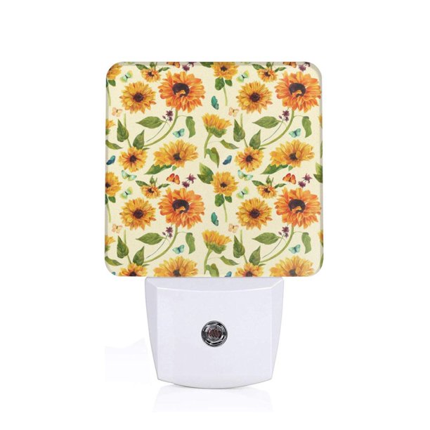 Balery Sunflowers And Butterflies Luz Nocturna LED con Sensor Automático, Enchufe con Sensor Crepuscular, Luz Suave de 0.5W para Dormitorio, Pasillo, Baño-US