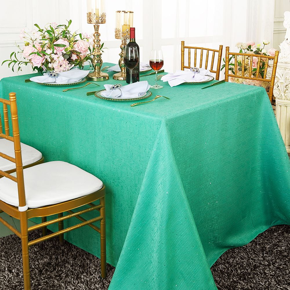 Wedding Linens Inc 90 X132 Rectangular Paillette Poly Flax Burlap Tablecloths Aqua Blue Tiffany Blue Walmart Com Walmart Com