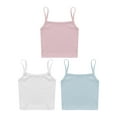 thumbnail image 3 of Yartina Kids Girls 3 Pieces Cami Tank Top Solid Color Spaghetti Straps Dance Crop Top Ribbed Camisole White&Light Blue&Pink XL, 3 of 4