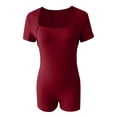thumbnail image 5 of NMMUED Women's Short Sleeve Bodycon Romper Stretchy Square Neck Unitard Jumpsuit Red L, 5 of 8