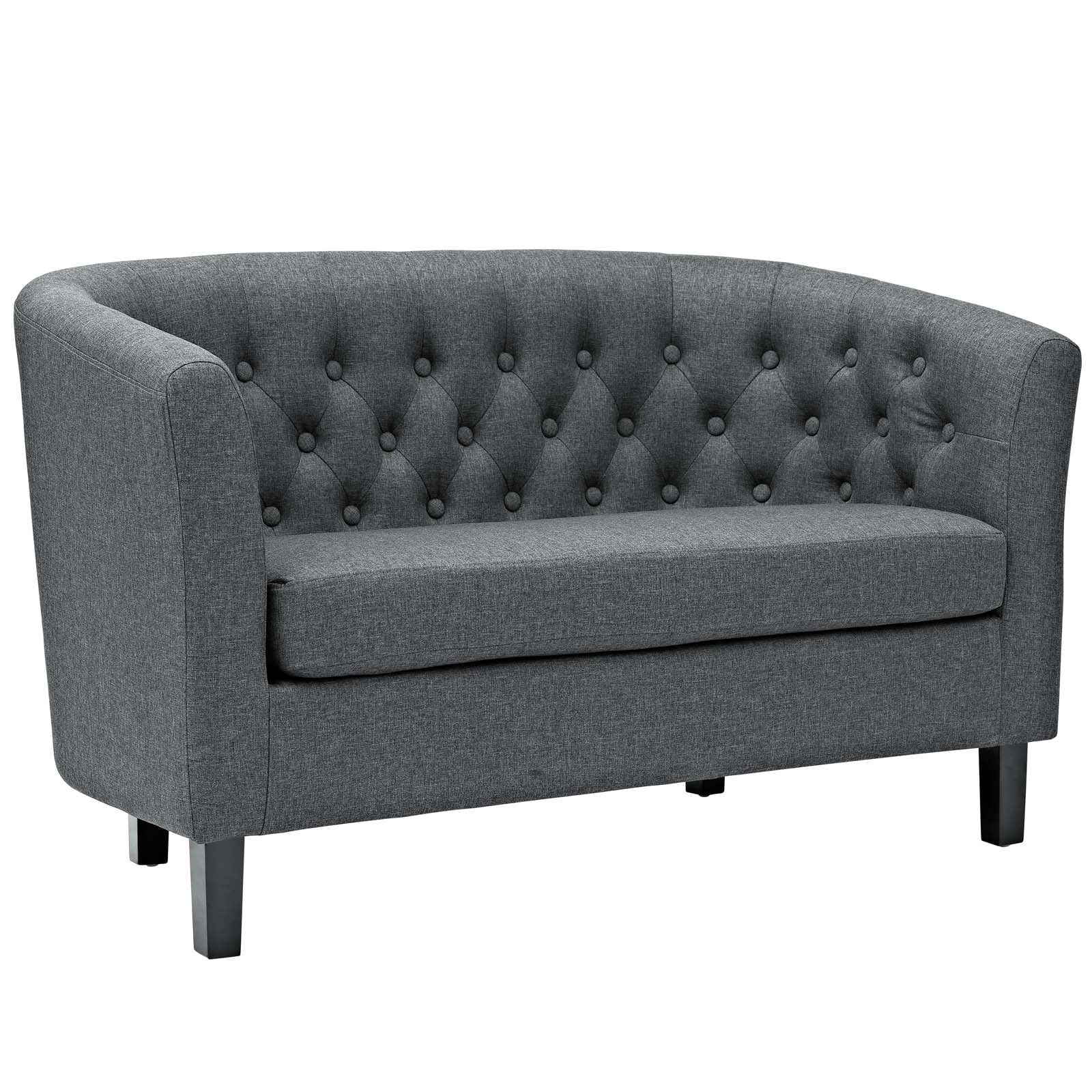 Chesterfield Gray Faux Leather Tufted Loveseat with Solid Wood Legs