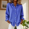 thumbnail image 5 of ClodeEU Women's Striped Long Sleeve Collar Button Shirt ,Casual Loose Blouse Blue,Womens Plus L, 5 of 5