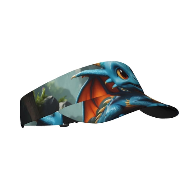 Fotbe Adorable Blue Baby Dragon Visera Deportiva con Diseño, Gorra Abierta Ajustable de Algodón para Mujer y Hombre