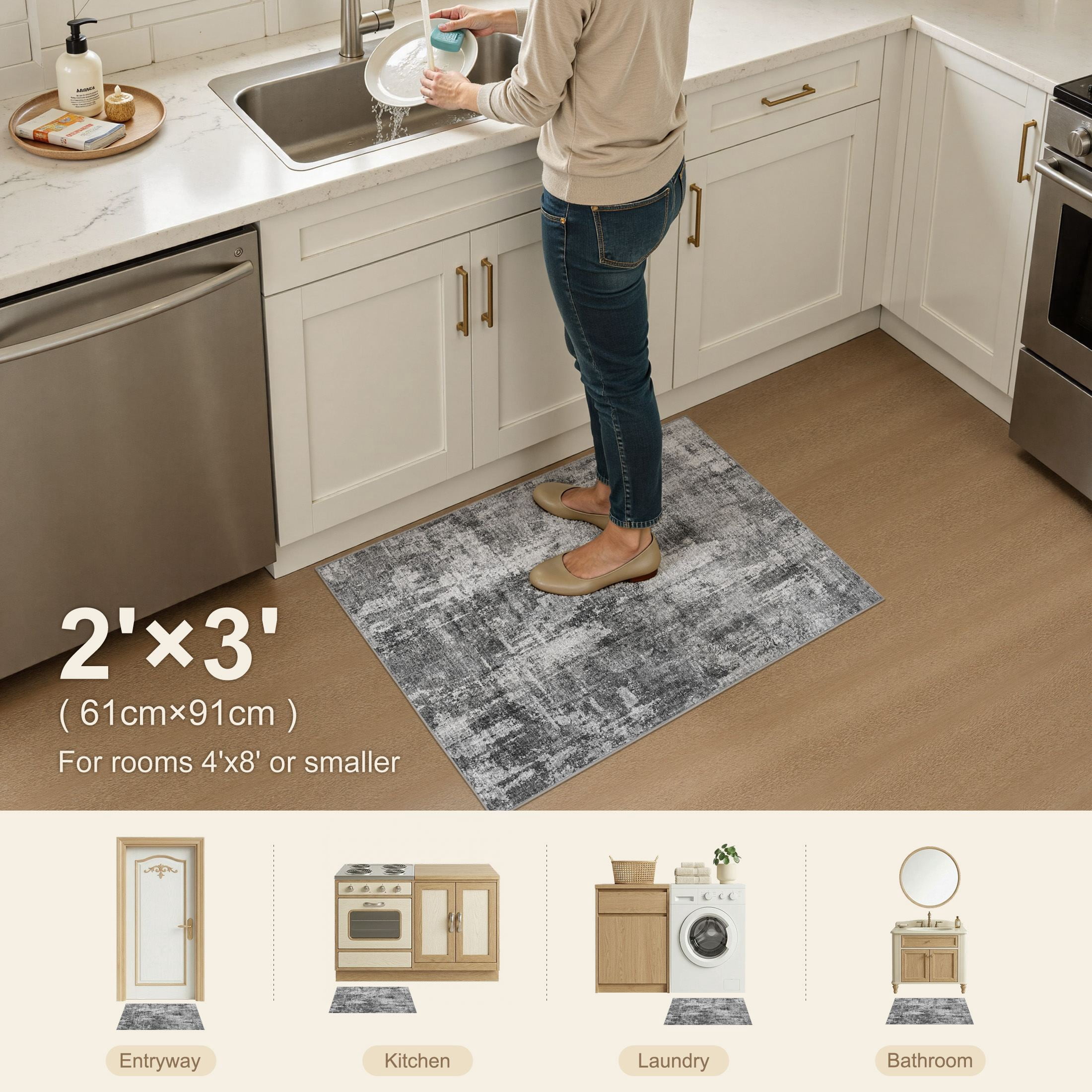 MICGEEK 2'x3' Abstract Area Rugs, Stain Resistant Washable Throw Rugs for Entrance Entryway, Modern Small Area Rug Front Door Mat Entrance Doormat with Non-Slip Backing, Dark Gray