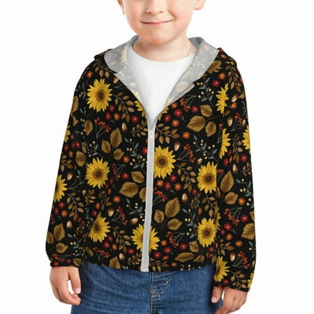 

Gaeub Sunflowers Leaves Print Athletic Sun Protection Hoodie for Kids Long Sleeve Outdoor UV Shirt Running Fishing Top for Boys Girls-18 Months