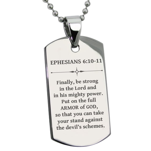 Tioneer Stainless Steel Armor of God Ephesians 6:10-11 Dog Tag Pendant Necklace