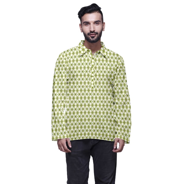 Atasi Kurta à Manches Longues pour Hommes Imprimé Coton Flex Col Évasé Ethnique