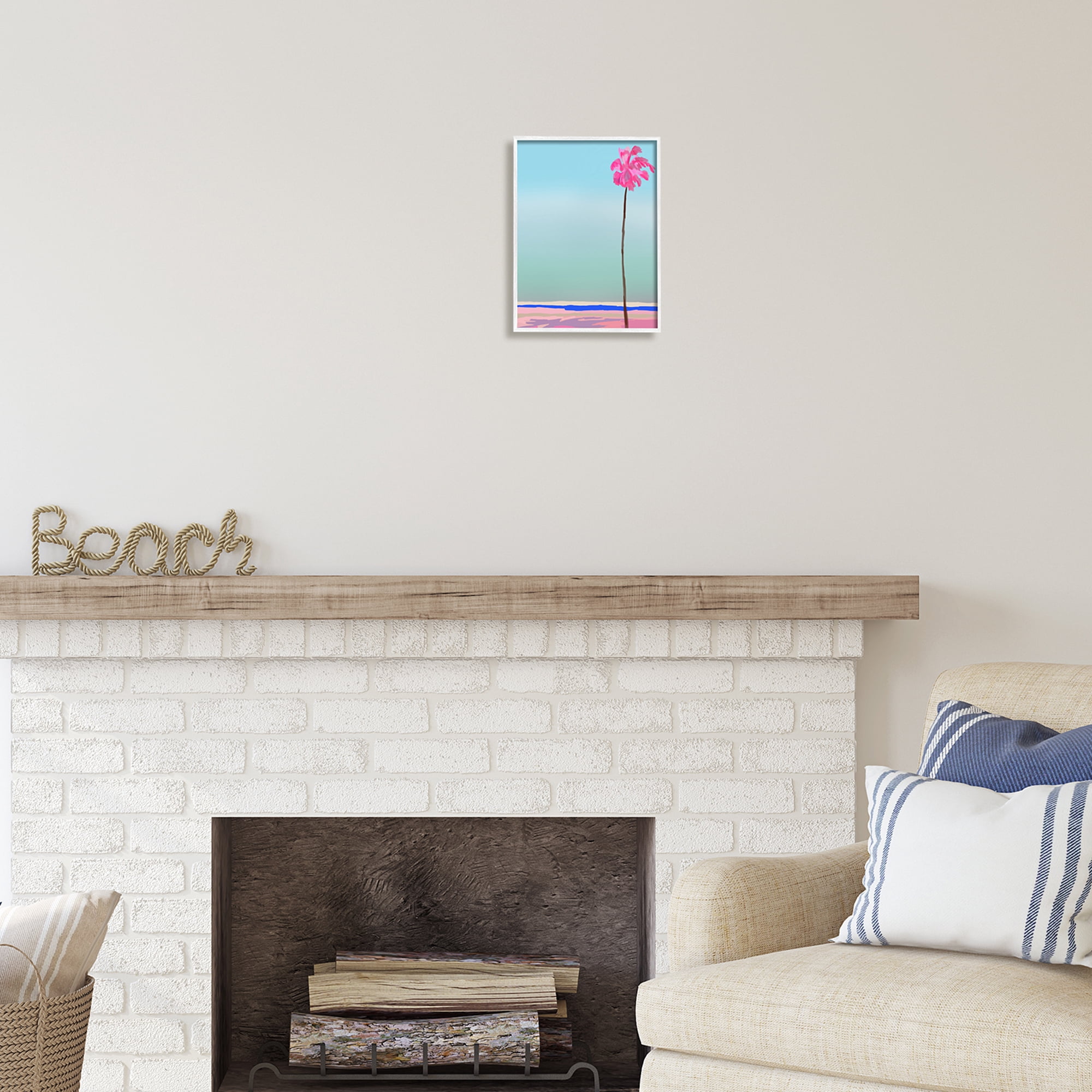 Stupell Industries Pink & Blue Beach Palm Nature Painting White Framed Art Print Wall Art, 11 x 14