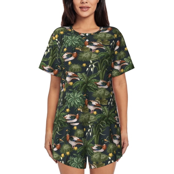 Fotbe Mallard Ducks And Water Conjunto de Pijama Estampado para Mujer, 2 Piezas, Ropa de Dormir con Camiseta de Manga Corta y Shorts Suaves-Large