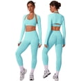 thumbnail image 2 of IDOPIP Workout Sets for Women 3 Piece Long Sleeve Shrug with Seamless Halter Sports Bra High Waist Leggings Gym Yoga Active Outfits S Mint Green, 2 of 8