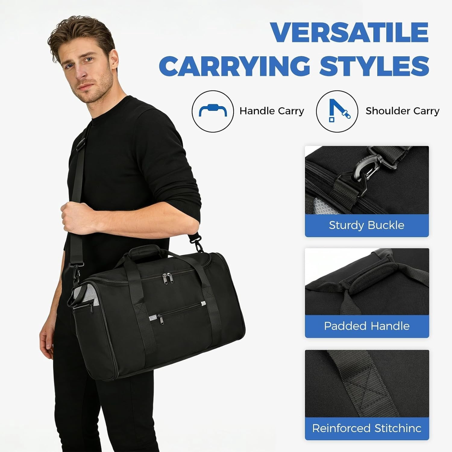 18 inch Small Gym Bag for Men - Foldable Duffel Bags for Airplanes Carry  Duffle Bag for Travel, Black